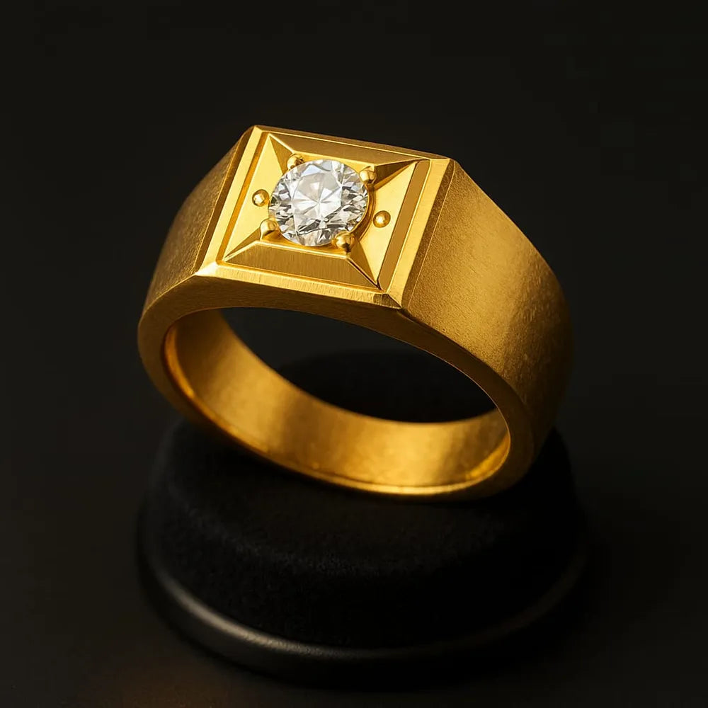 Men’s Geometric Gold-Tone Solitaire Ring | Bold Luxury Design