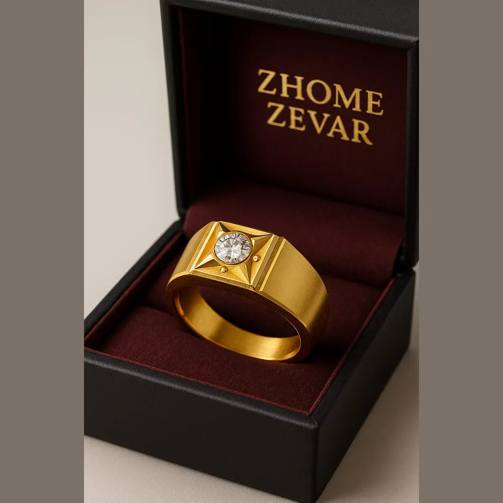 Men’s Geometric Gold-Tone Solitaire Ring | Bold Luxury Design