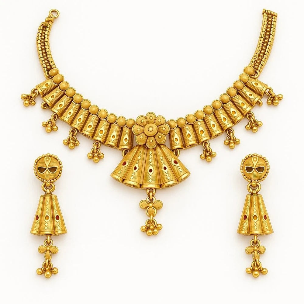 Exquisite Short Necklace Jewelry Set – Real Gold Look | Perfect for Parties & Special Occasions - ZHome