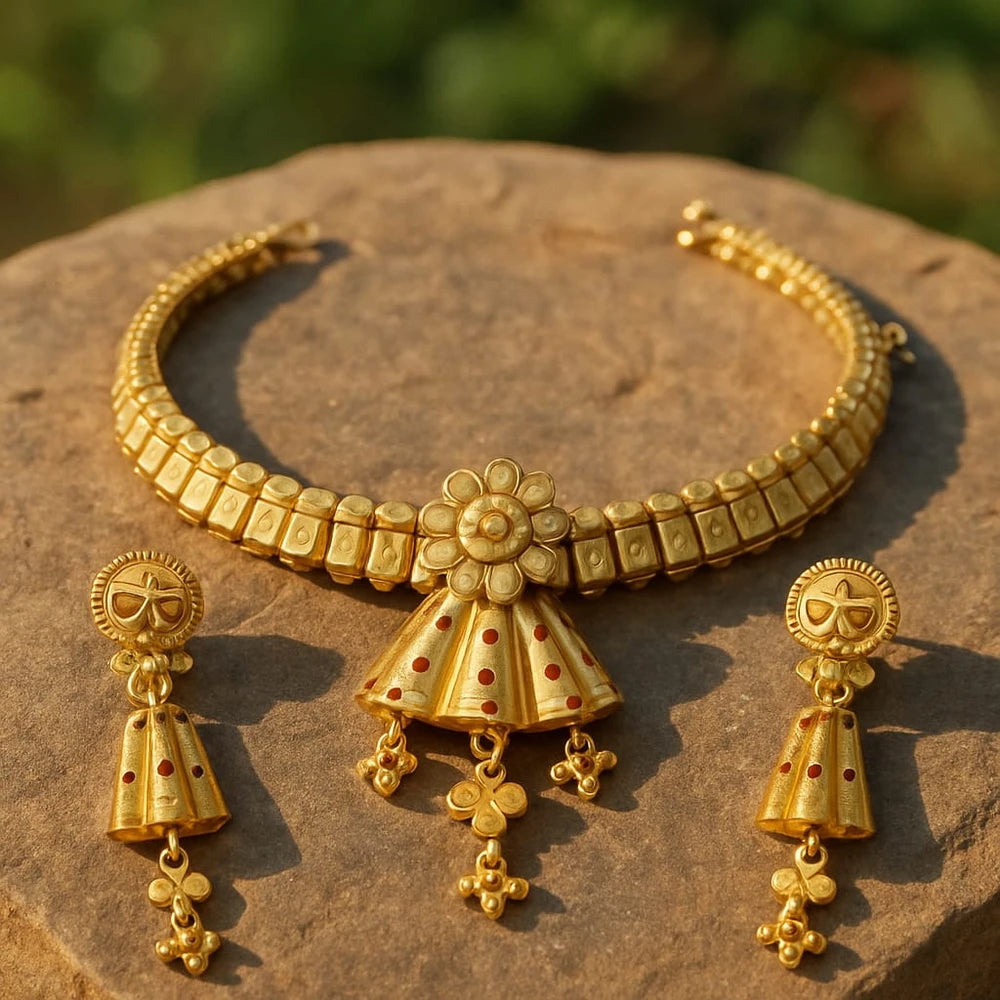 Exquisite Short Necklace Jewelry Set – Real Gold Look | Perfect for Parties & Special Occasions - ZHome