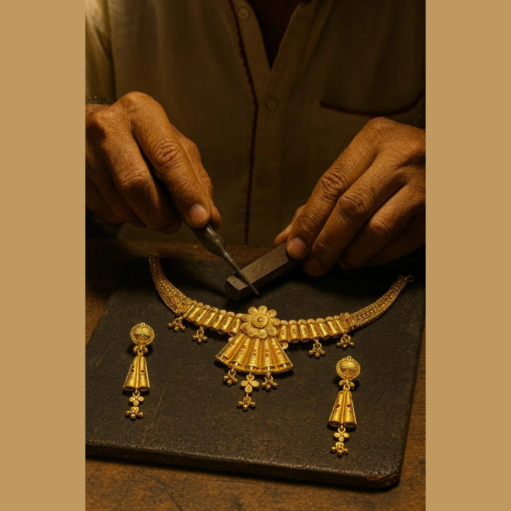 Exquisite Short Necklace Jewelry Set – Real Gold Look | Perfect for Parties & Special Occasions - ZHome