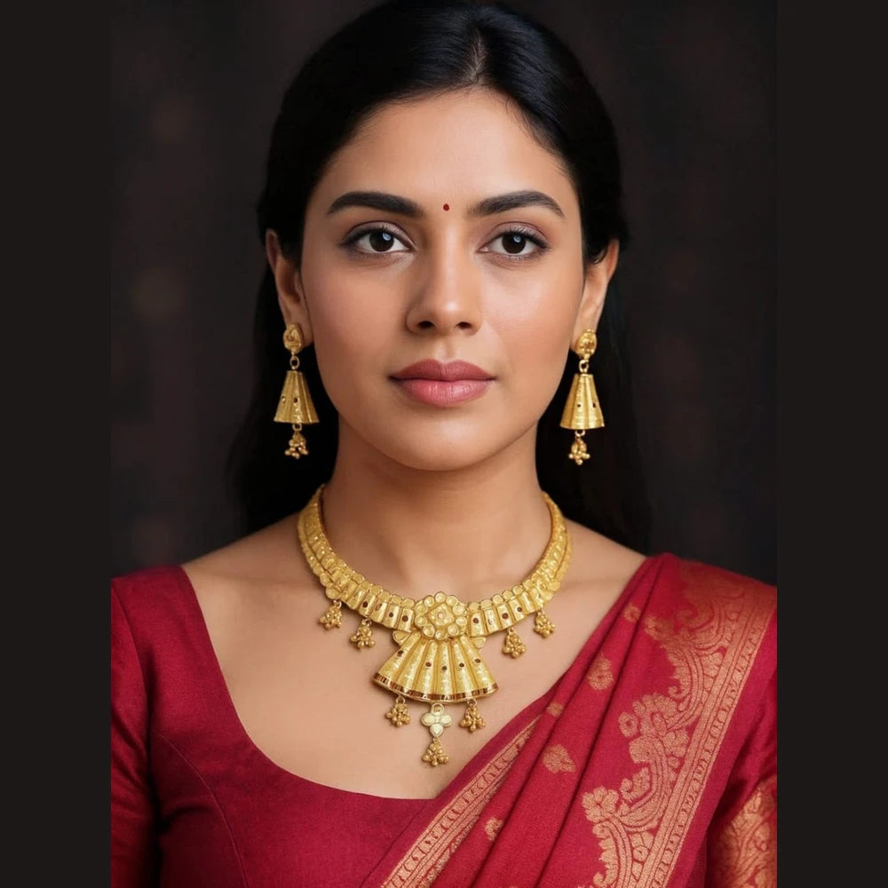 Exquisite Short Necklace Jewelry Set – Real Gold Look | Perfect for Parties & Special Occasions - ZHome