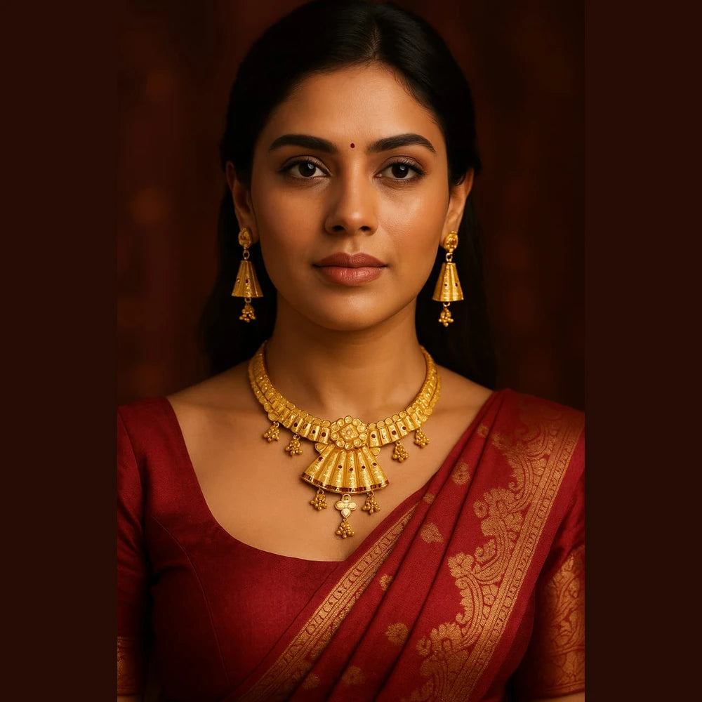 Exquisite Short Necklace Jewelry Set – Real Gold Look | Perfect for Parties & Special Occasions - ZHome