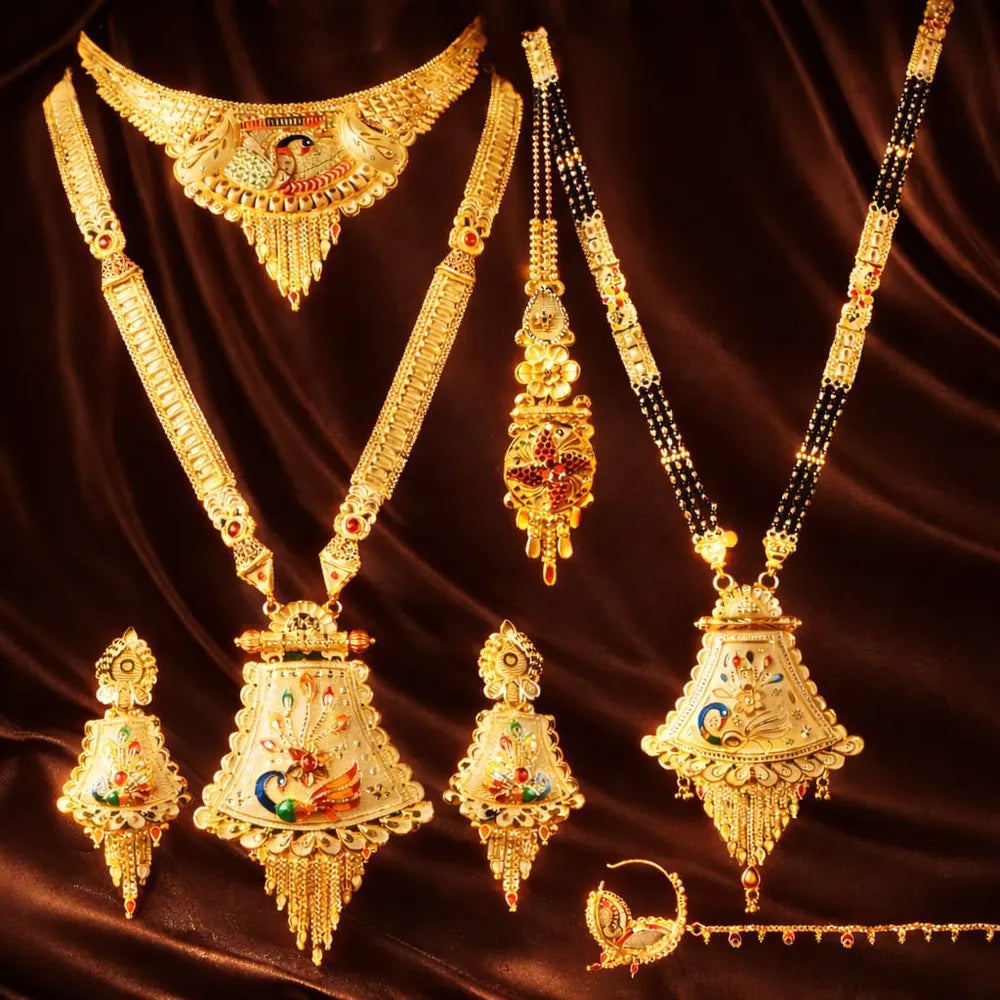 ZHome Royal Peacock Combo Work Premium Gold-Plated Jewellery Set