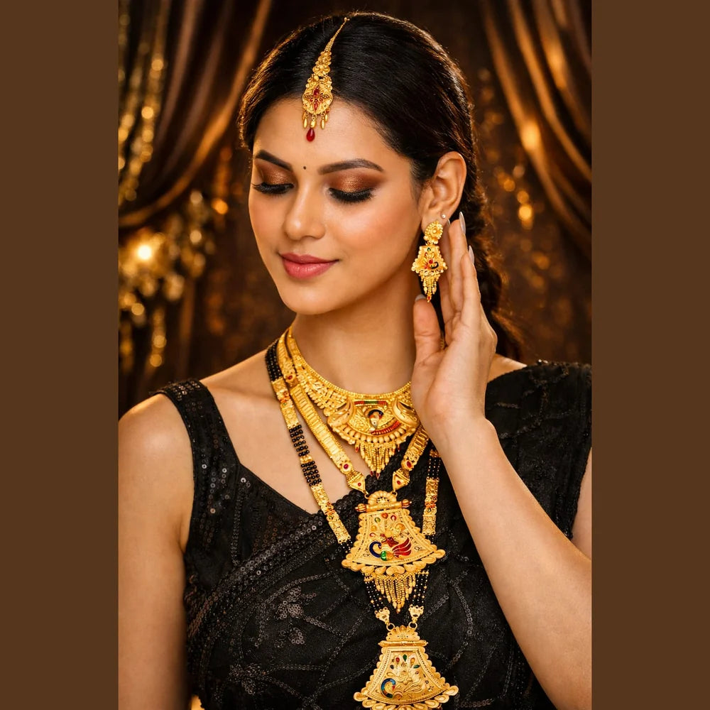 ZHome Royal Peacock Combo Work Premium Gold-Plated Jewellery Set