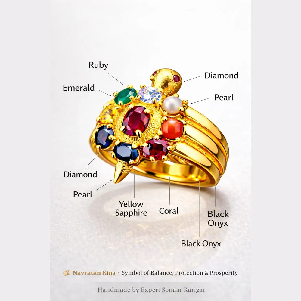 ZHome Navratna Turtle Style Gold Plated Ring for Men & Women