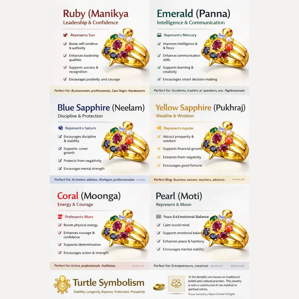 ZHome Navratna Turtle Style Gold Plated Ring for Men & Women