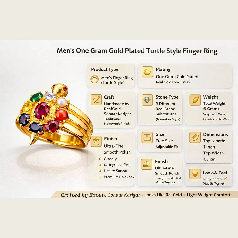 ZHome Navratna Turtle Style Gold Plated Ring for Men & Women