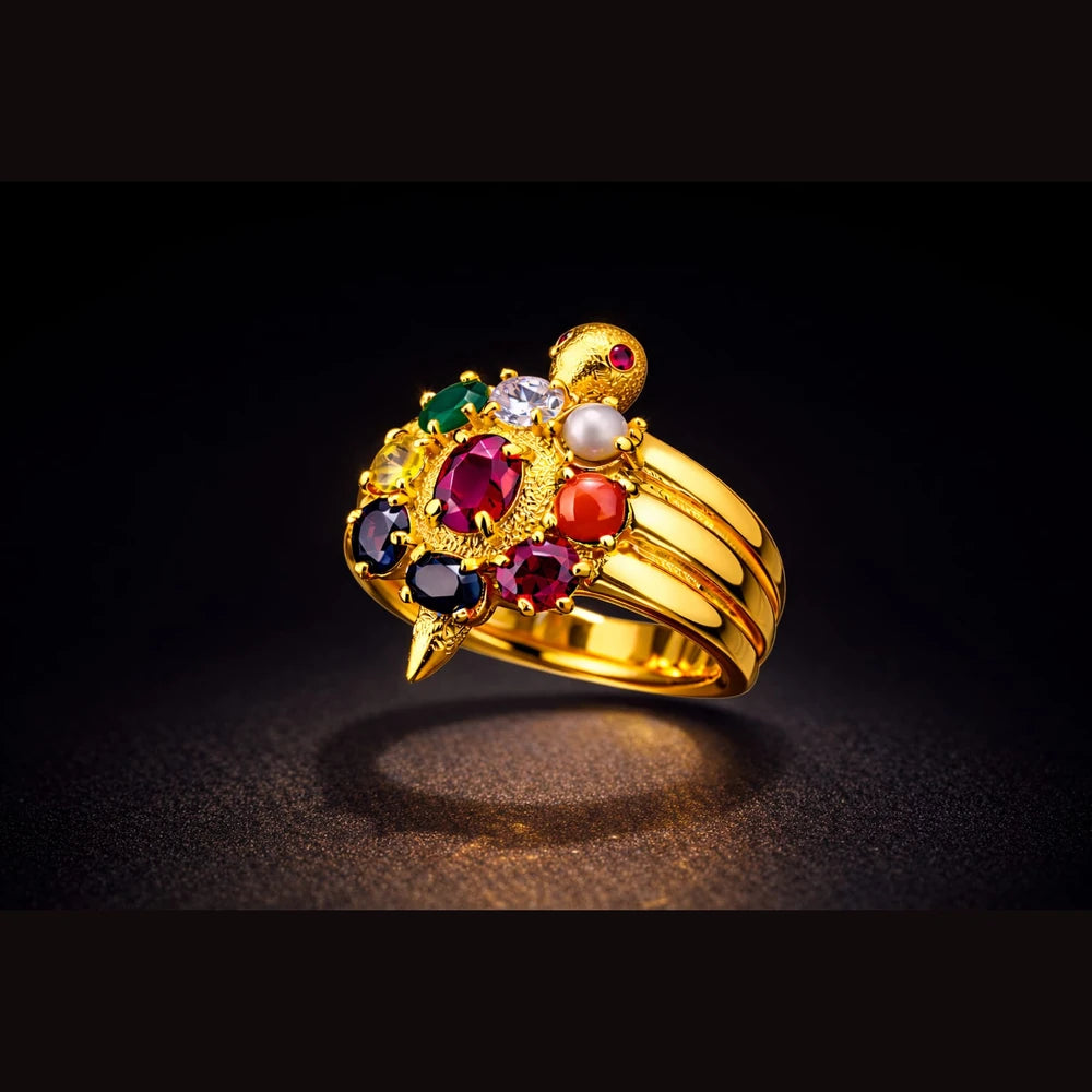 ZHome Navratna Turtle Style Gold Plated Ring for Men & Women