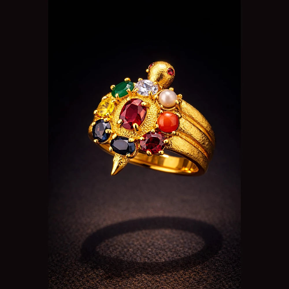 ZHome Navratna Turtle Style Gold Plated Ring for Men & Women