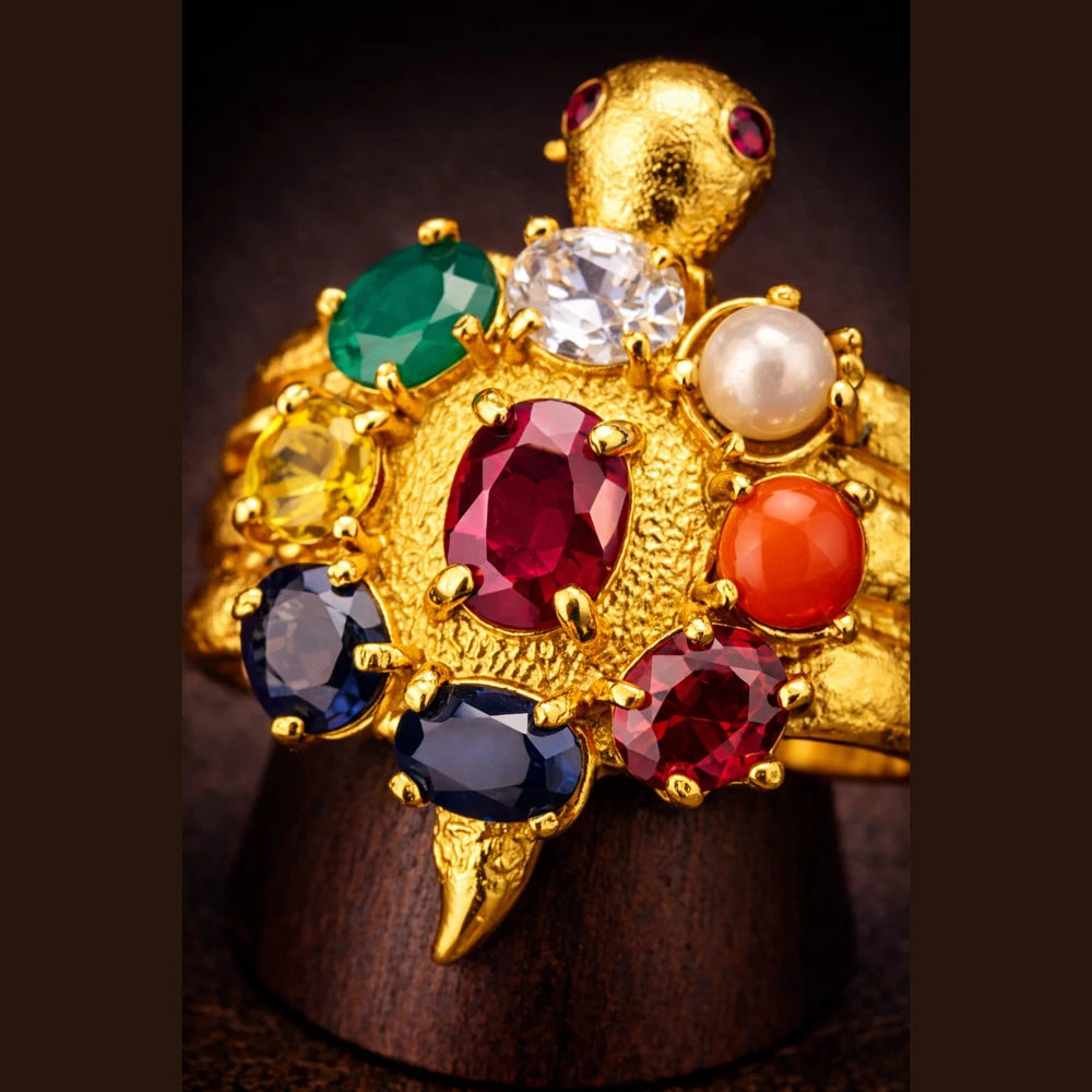 ZHome Navratna Turtle Style Gold Plated Ring for Men & Women