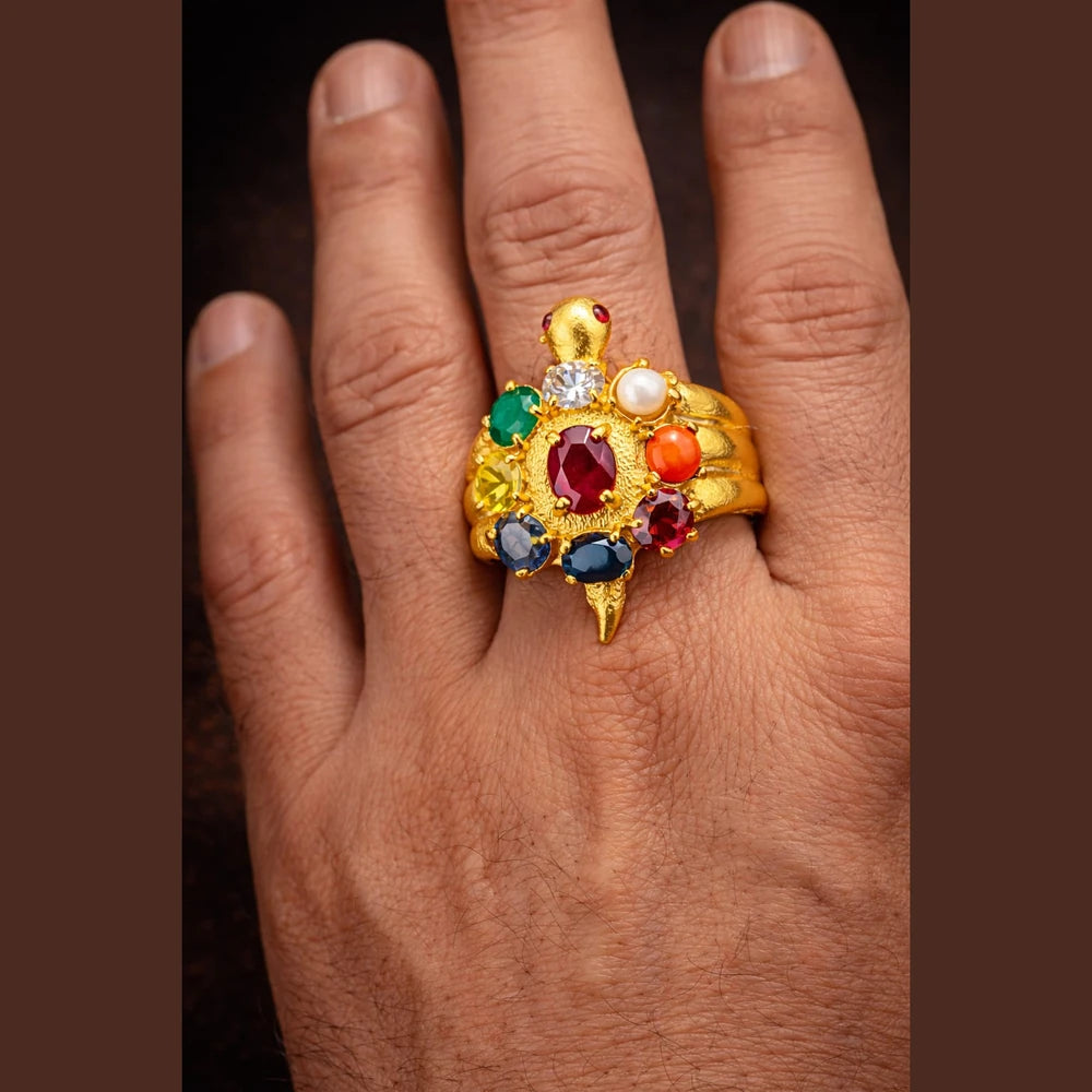 ZHome Navratna Turtle Style Gold Plated Ring for Men & Women