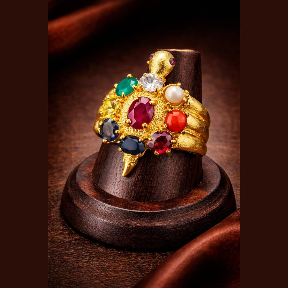 ZHome Navratna Turtle Style Gold Plated Ring for Men & Women