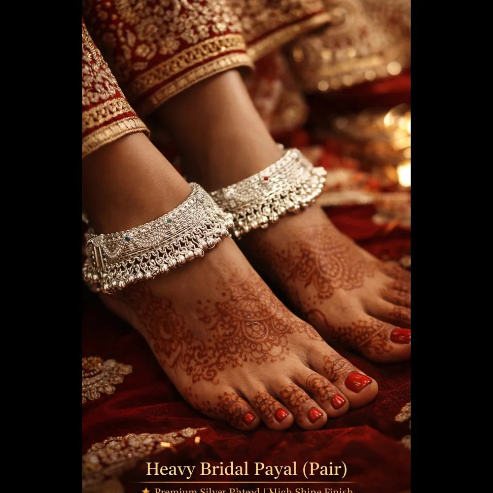 ZHome Heavy Bridal Payal (Pair) – 10ML Real Silver Plated, Premium Ghungroo Anklet for Women