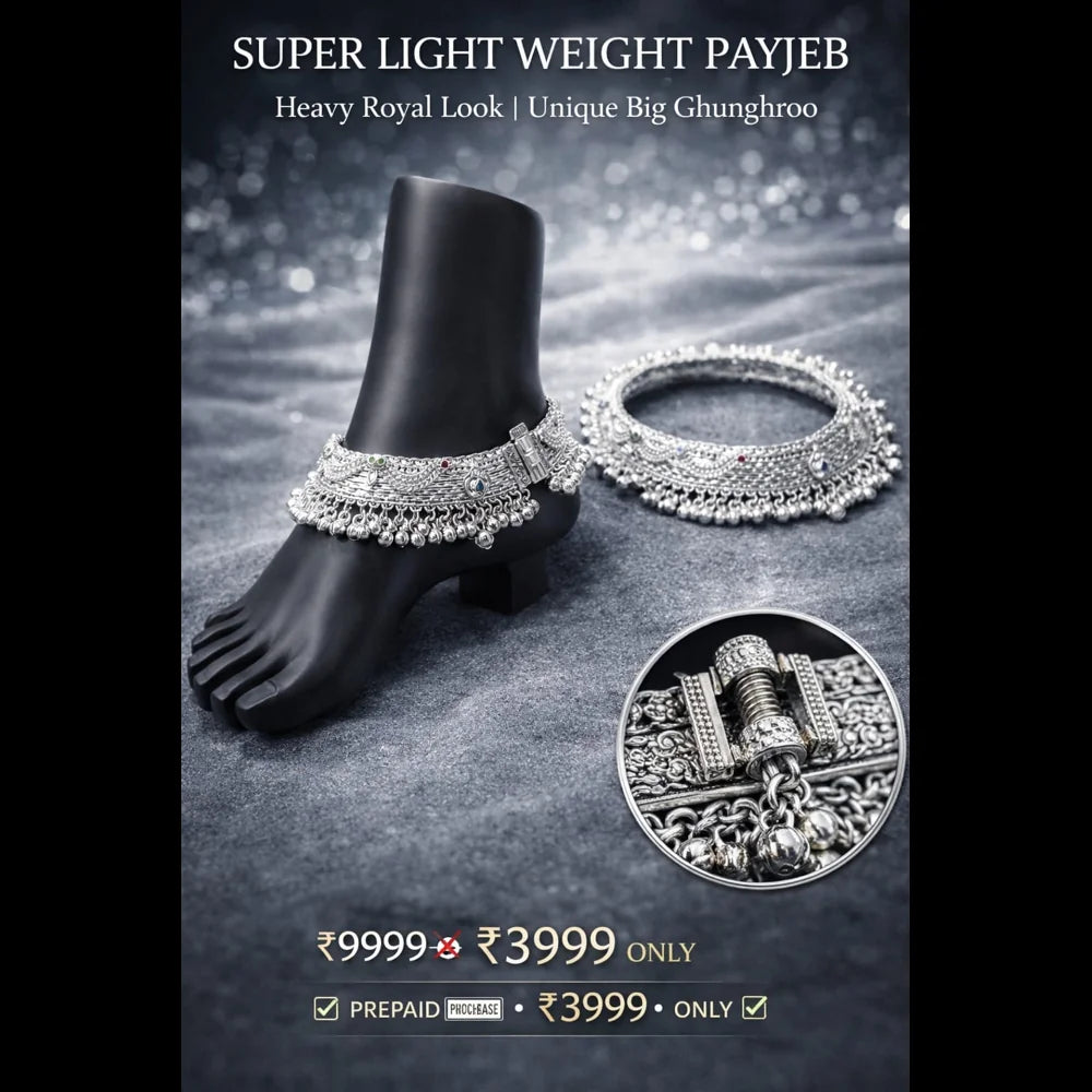 ZHome Heavy Bridal Payal (Pair) – 10ML Real Silver Plated, Premium Ghungroo Anklet for Women