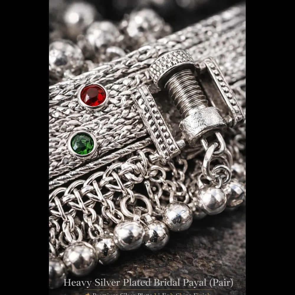ZHome Heavy Bridal Payal (Pair) – 10ML Real Silver Plated, Premium Ghungroo Anklet for Women
