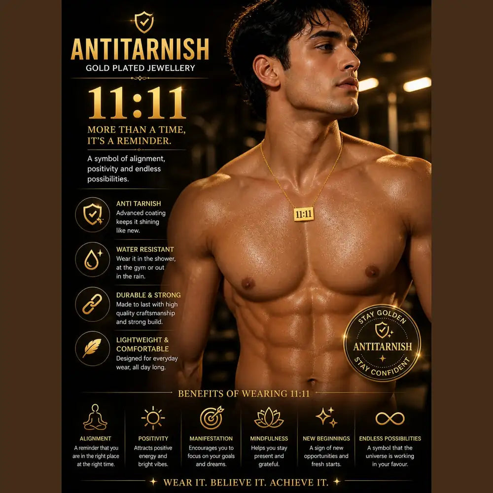 11:11 Gold-Plated Anti-Tarnish Chain Pendant for Men & Women | Lightweight Unisex Jewelry