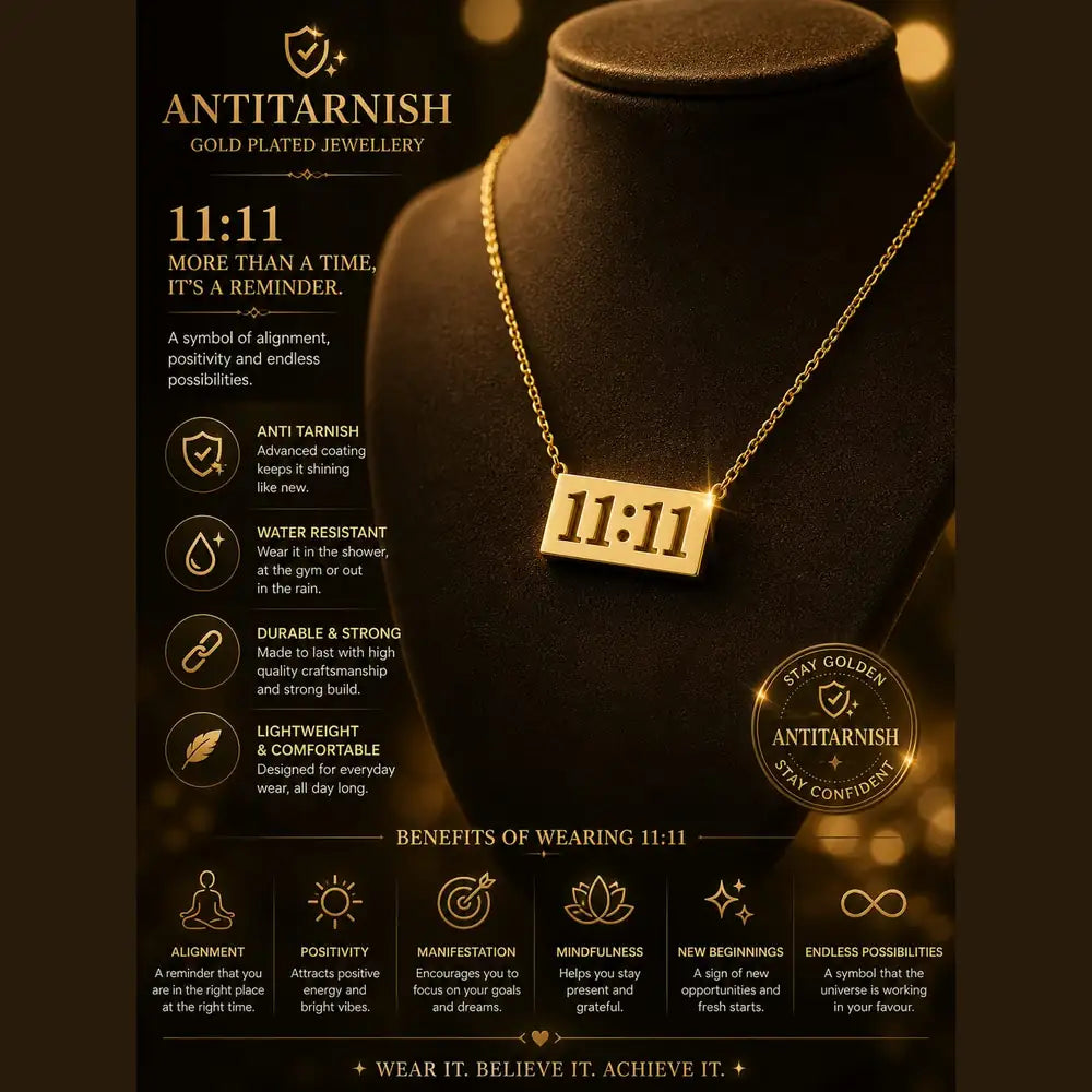 11:11 Gold-Plated Anti-Tarnish Chain Pendant for Men & Women | Lightweight Unisex Jewelry