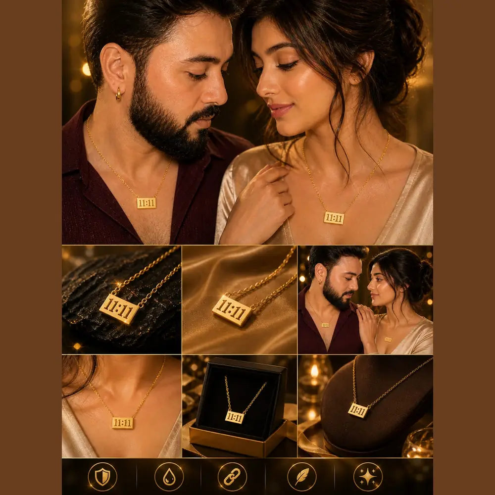 11:11 Gold-Plated Anti-Tarnish Chain Pendant for Men & Women | Lightweight Unisex Jewelry