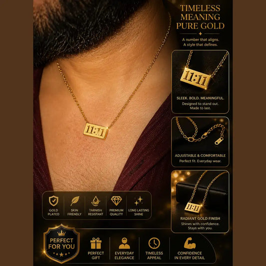 11:11 Gold-Plated Anti-Tarnish Chain Pendant for Men & Women | Lightweight Unisex Jewelry