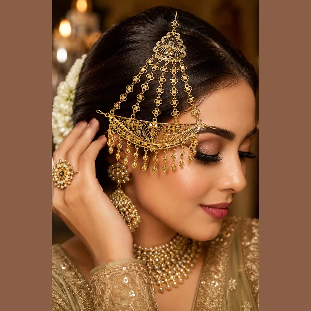 Premium One Gram Gold Look Jhoomar Passa for Women | Bridal Matha Patti Side Head Jewellery | Traditional Wedding & Festive Hair Accessory | ZHome