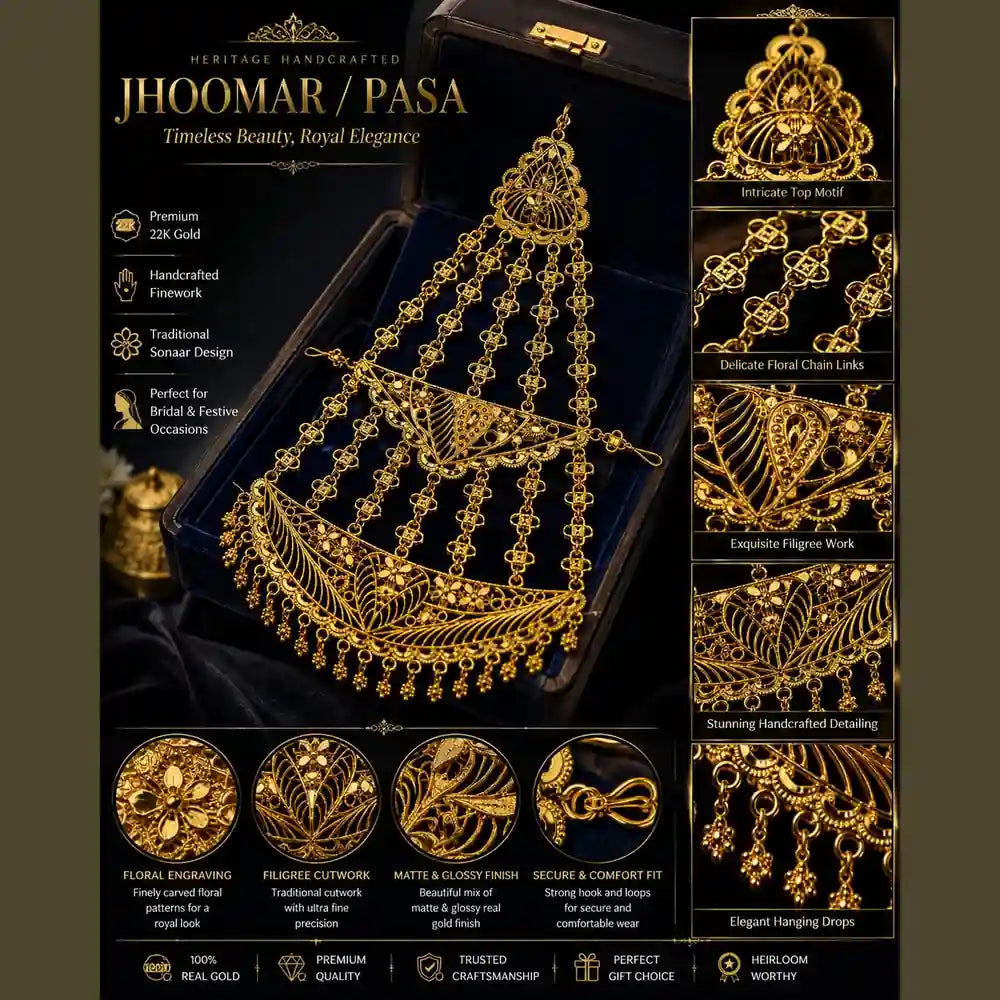 Premium One Gram Gold Look Jhoomar Passa for Women | Bridal Matha Patti Side Head Jewellery | Traditional Wedding & Festive Hair Accessory | ZHome