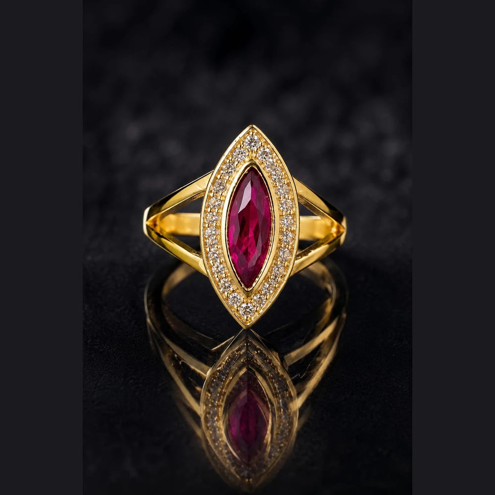 ZHome Premium Ruby AD Stone Gold Plated Ring | One Gram Gold Look | Anti Tarnish | Handmade Jewellery