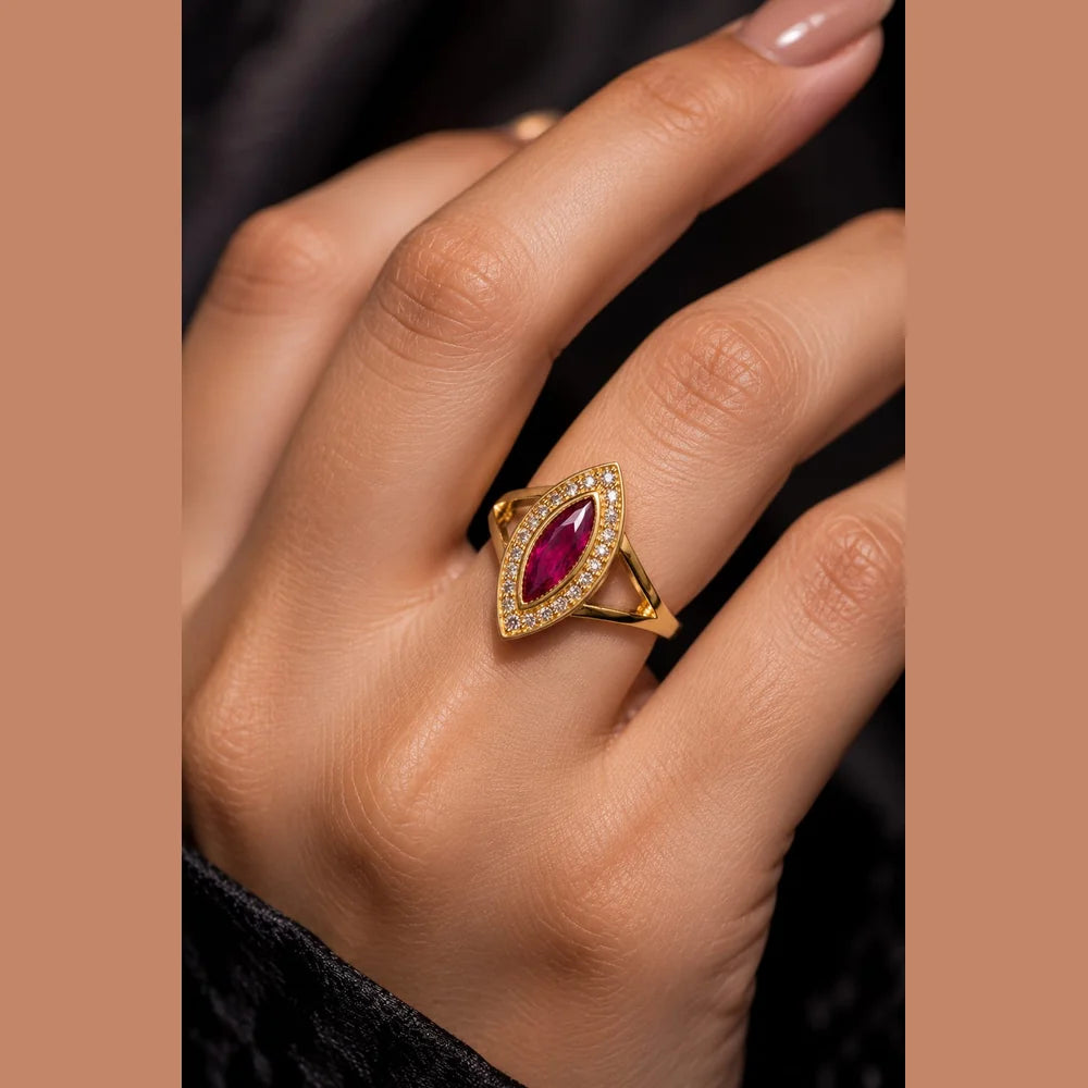 ZHome Premium Ruby AD Stone Gold Plated Ring | One Gram Gold Look | Anti Tarnish | Handmade Jewellery