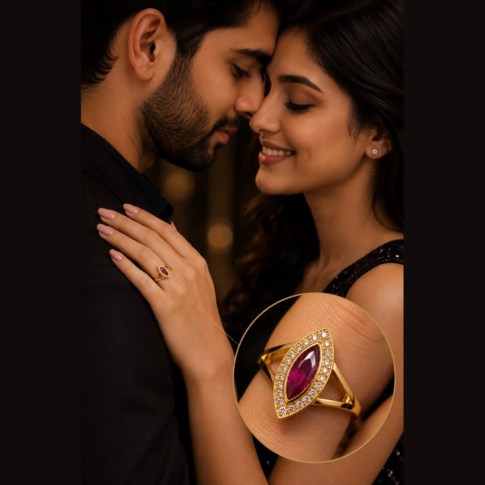 ZHome Premium Ruby AD Stone Gold Plated Ring | One Gram Gold Look | Anti Tarnish | Handmade Jewellery