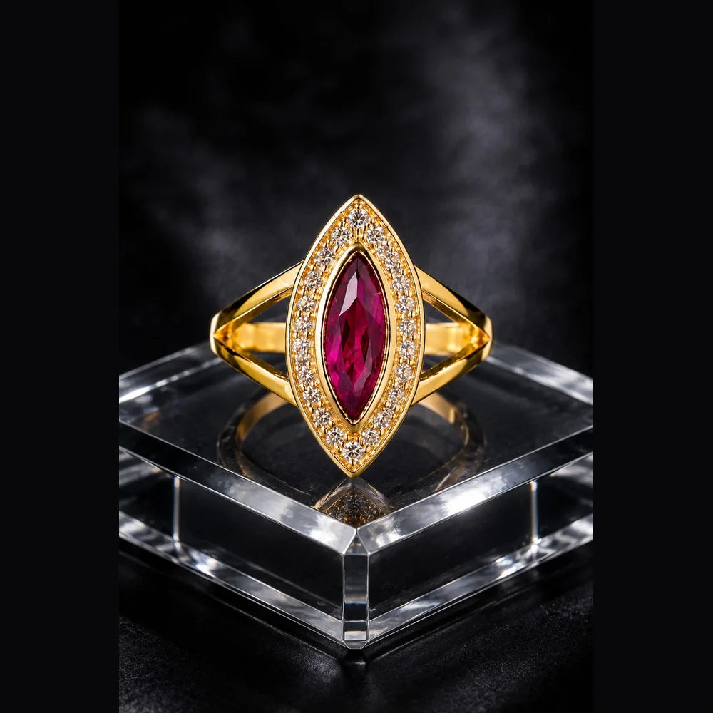 ZHome Premium Ruby AD Stone Gold Plated Ring | One Gram Gold Look | Anti Tarnish | Handmade Jewellery