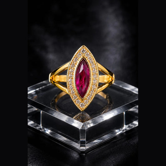 ZHome Premium Ruby AD Stone Gold Plated Ring | One Gram Gold Look | Anti Tarnish | Handmade Jewellery