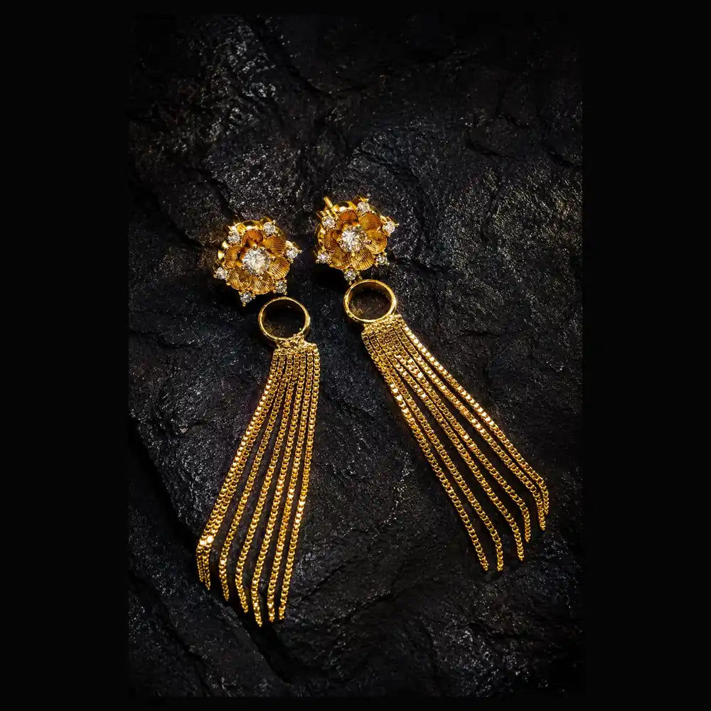 Premium Gram Gold Plated Floral Bridal Jewellery Set with Long Necklace, Choker, Earrings, Long Tassel Earrings, Adjustable Ring & Designer Nose Pin for Women | Wedding & Party Wear | ZHome