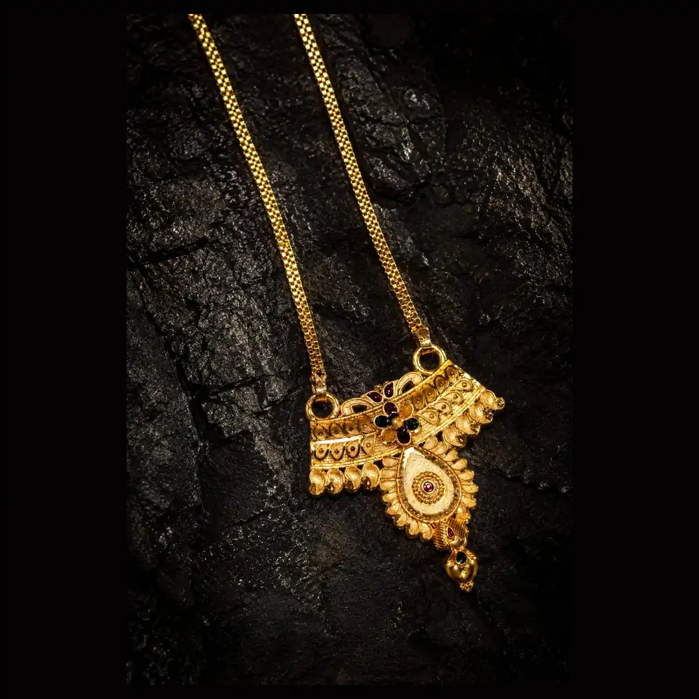 Premium Gram Gold Plated Floral Bridal Jewellery Set with Long Necklace, Choker, Earrings, Long Tassel Earrings, Adjustable Ring & Designer Nose Pin for Women | Wedding & Party Wear | ZHome