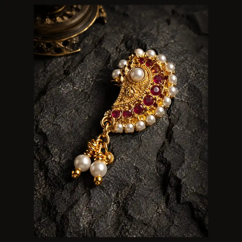 Premium Gram Gold Plated Floral Bridal Jewellery Set with Long Necklace, Choker, Earrings, Long Tassel Earrings, Adjustable Ring & Designer Nose Pin for Women | Wedding & Party Wear | ZHome
