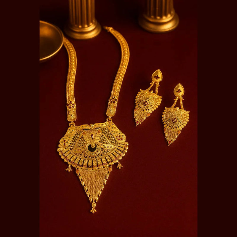 Royal One Gram Gold Long Ranihaar Necklace Set with Earrings – 30” Traditional Look