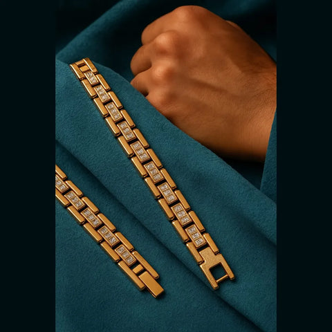High-Class One Gram Gold Men's Bracelet – Premium AD Stone Design