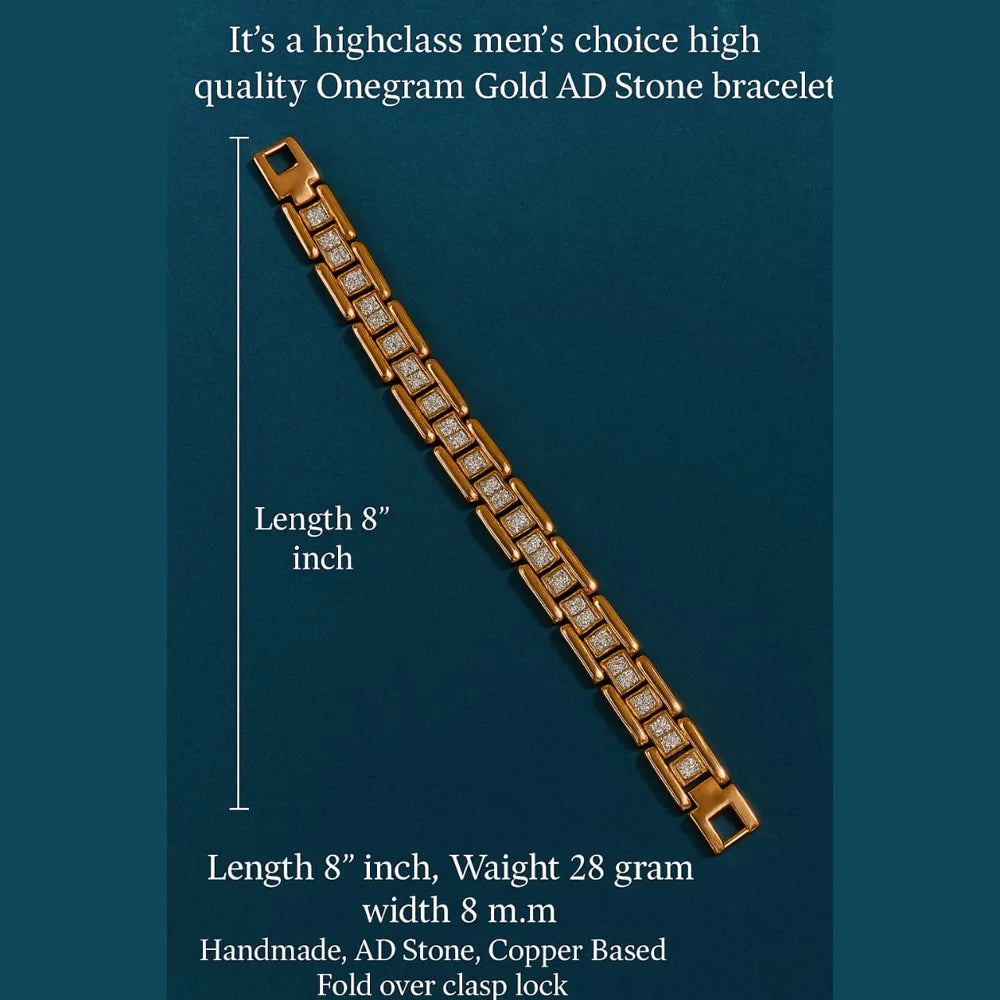 High-Class One Gram Gold Men's Bracelet – Premium AD Stone Design