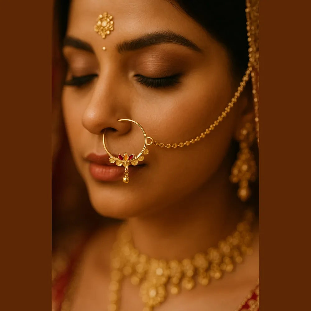 Bridal OneGram Nath – Handmade 4 Gram Gold Look Nose Ring