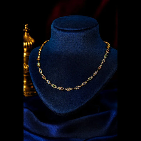 Multicolour Square Stone Necklace – 20" | Handmade Gold Finish Dailywear Chain
