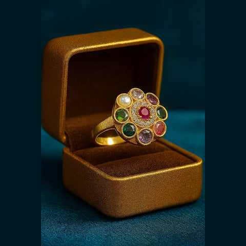 Premium Handmade Navratna Onegram Adjustable Ring – 2 Year Warranty
