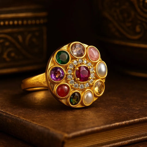 Premium Handmade Navratna Onegram Adjustable Ring – 2 Year Warranty