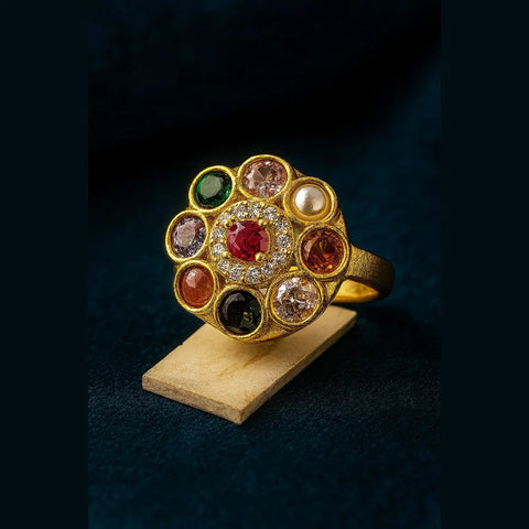 Premium Handmade Navratna Onegram Adjustable Ring – 2 Year Warranty