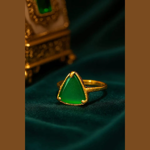 Elegant Green Stone Gold-Plated Adjustable Ring – Daily Wear Statement Piece