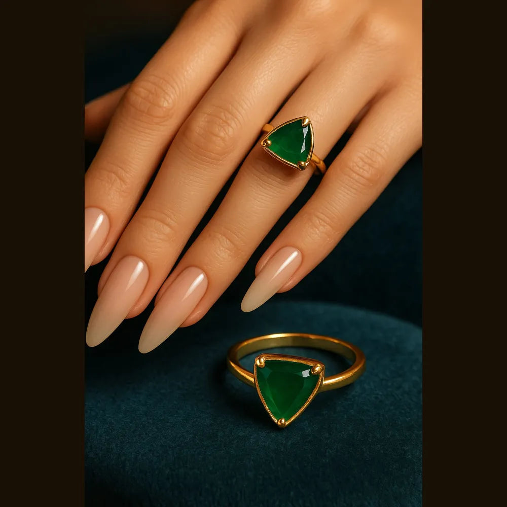 Elegant Green Stone Gold-Plated Adjustable Ring – Daily Wear Statement Piece
