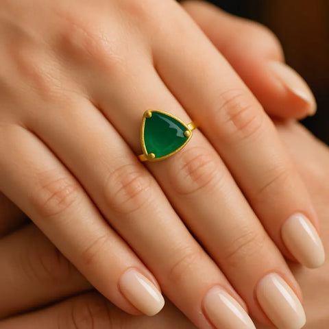 Elegant Green Stone Gold-Plated Adjustable Ring – Daily Wear Statement Piece