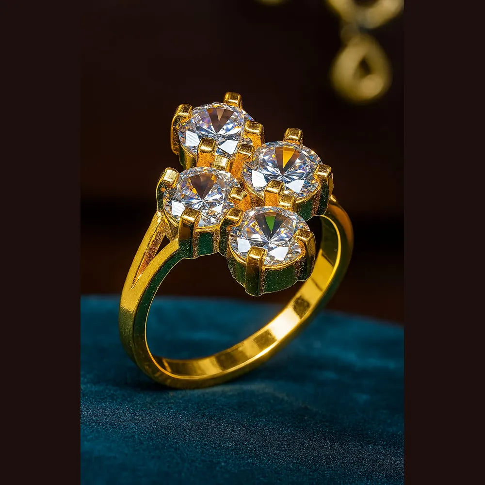Elegant Gold-Plated Adjustable Ring with CZ Stones