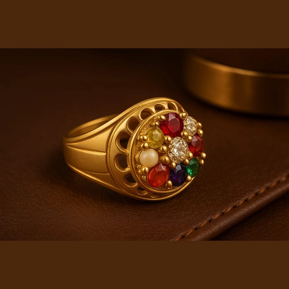 Handmade Navratna Gold Plated Ring for Men – Adjustable with Rubber Spring