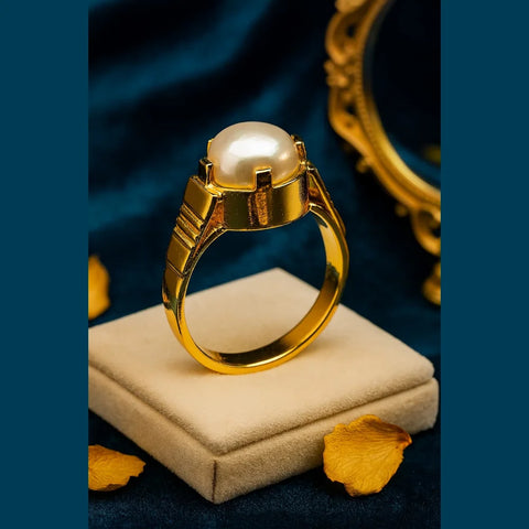 Classic Unisex Pearl Adjustable Gold-Plated Ring – 2-Year Polish Warranty