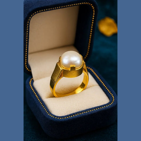 Classic Unisex Pearl Adjustable Gold-Plated Ring – 2-Year Polish Warranty