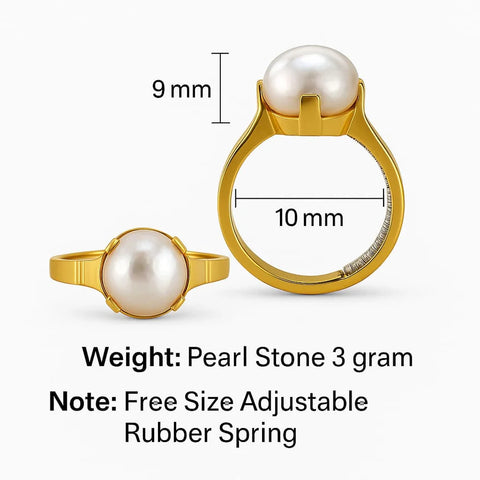 Classic Unisex Pearl Adjustable Gold-Plated Ring – 2-Year Polish Warranty